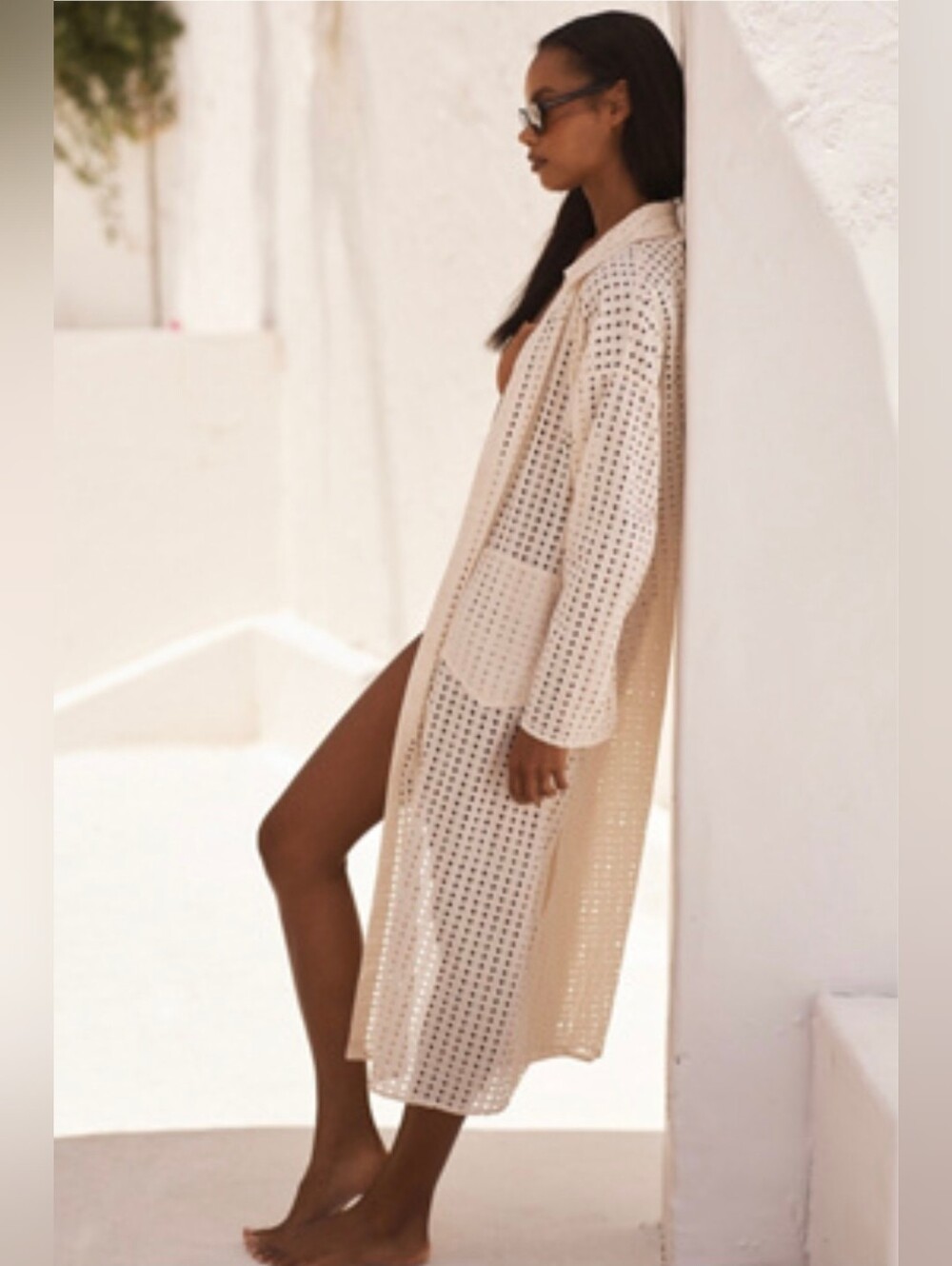 Anthropologie Collared Eyelet Duster NWT Ivory